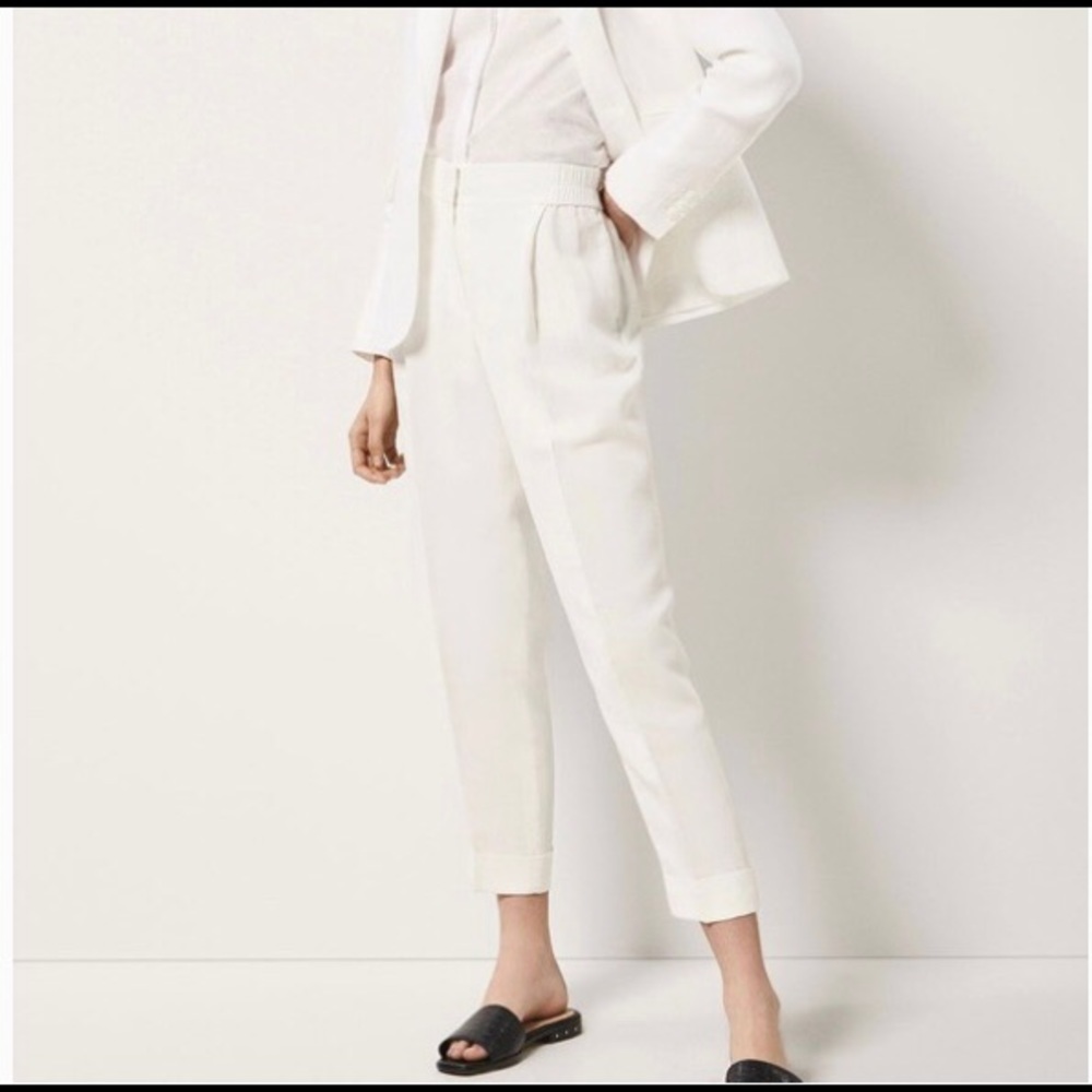 Massimo Dutti White 100% Linen Trousers Sz 6